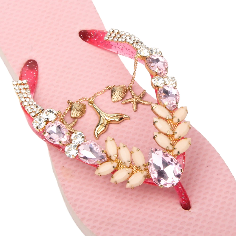 Factory Supply High Quality Pink jewelry Crystal Flip Flop Accessories Fashion Flip Flop decoration For Woman Beach shoes