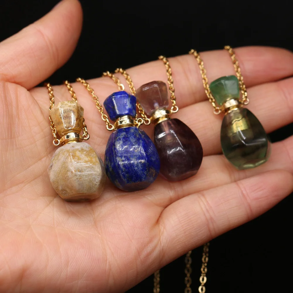 Lapis Lazuli wishing Bottle Pendant rose quartz perfume bottle fluorite oil pendant item natural healing crystal Perfume Bottle