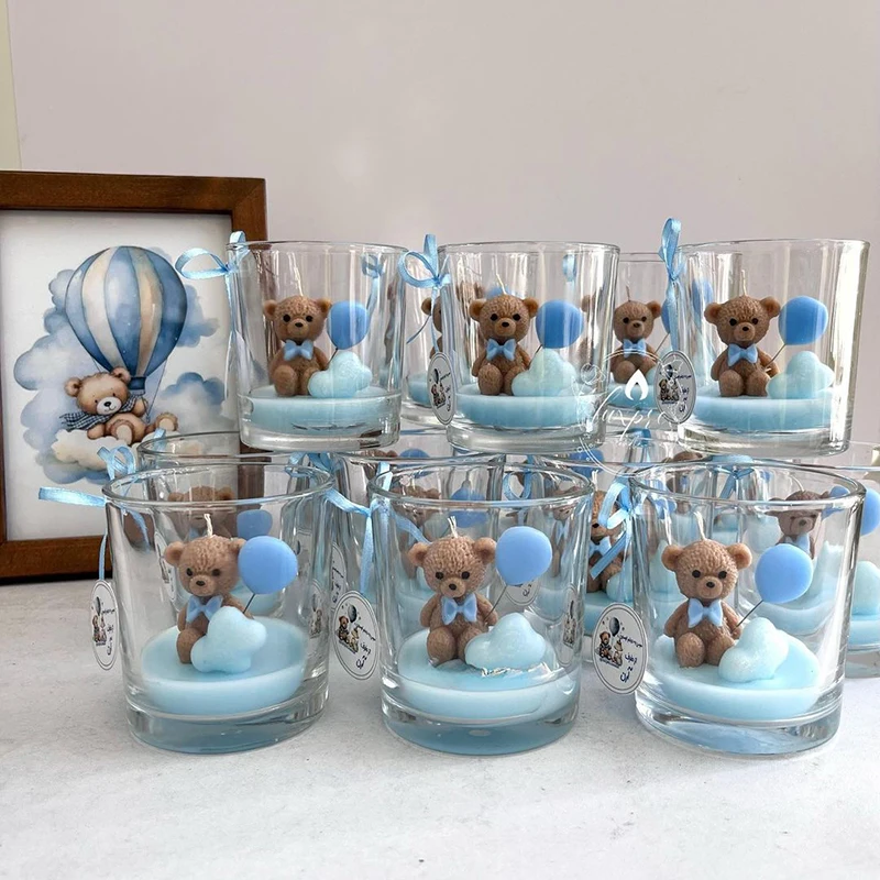 Nature Soy Wax Bear Shape Glass Scented Candle Kerze Festival Candle Fashion Style Home Decoration