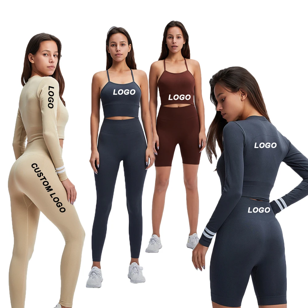 Женский мягкий компрессионный комплект из топа с длинным рукавом и леггинсов