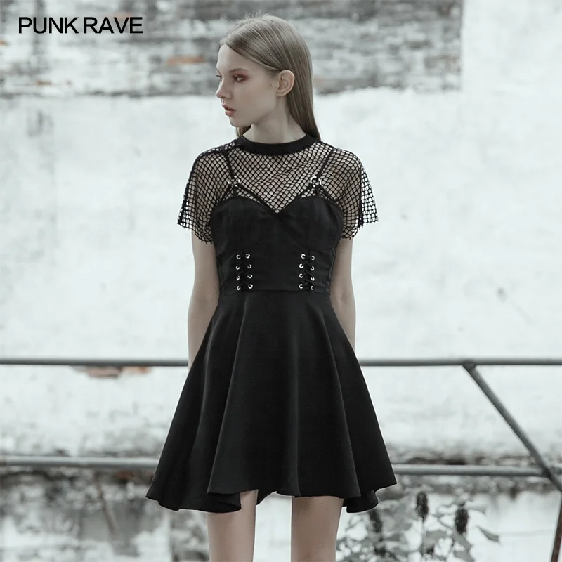 OPQ-548 Панк рейв Готический Повседневное платье сексуальное мини-платье летнее платье без рукавов из шифона для взрослых, женская обувь, большие размеры
