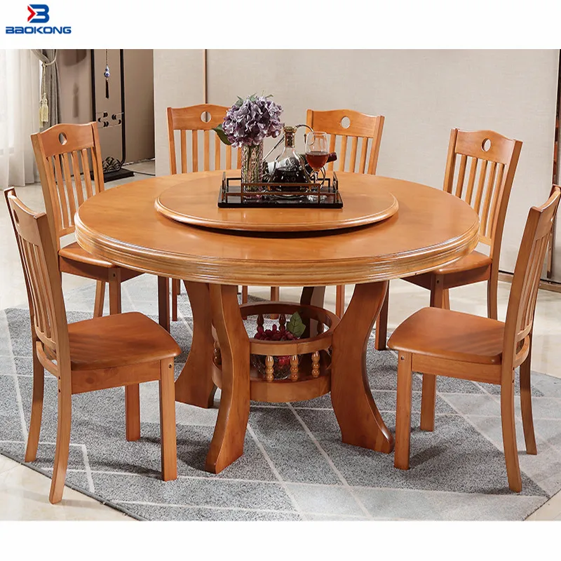 8 Seat Wooden Rotating Dining Round Table And Chair Set