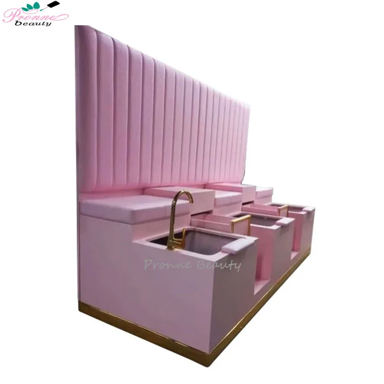 modern design custom made foot massage pedicure spa bench wood base pink pu leather pedicure chairs