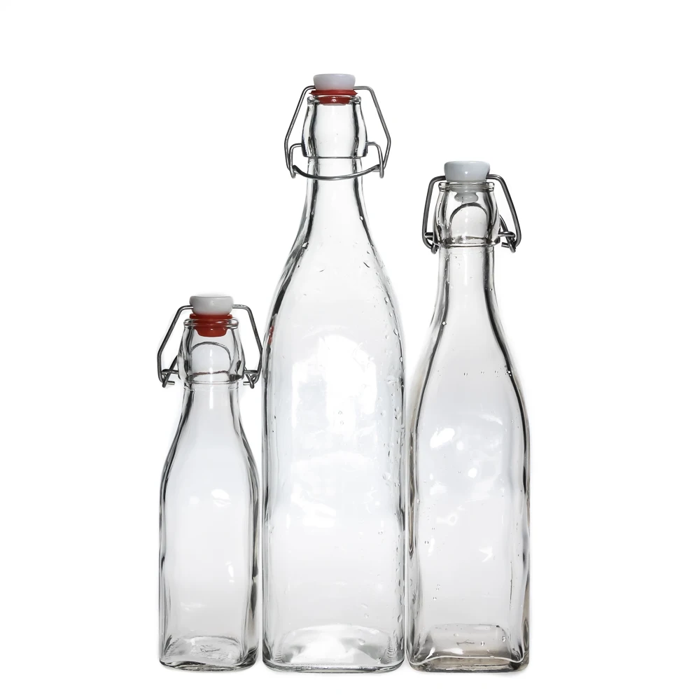 Custom Design Swing Top Liquid Bottle 250ml 500ml 1000ml Beverage Square Glass Beer Bottle