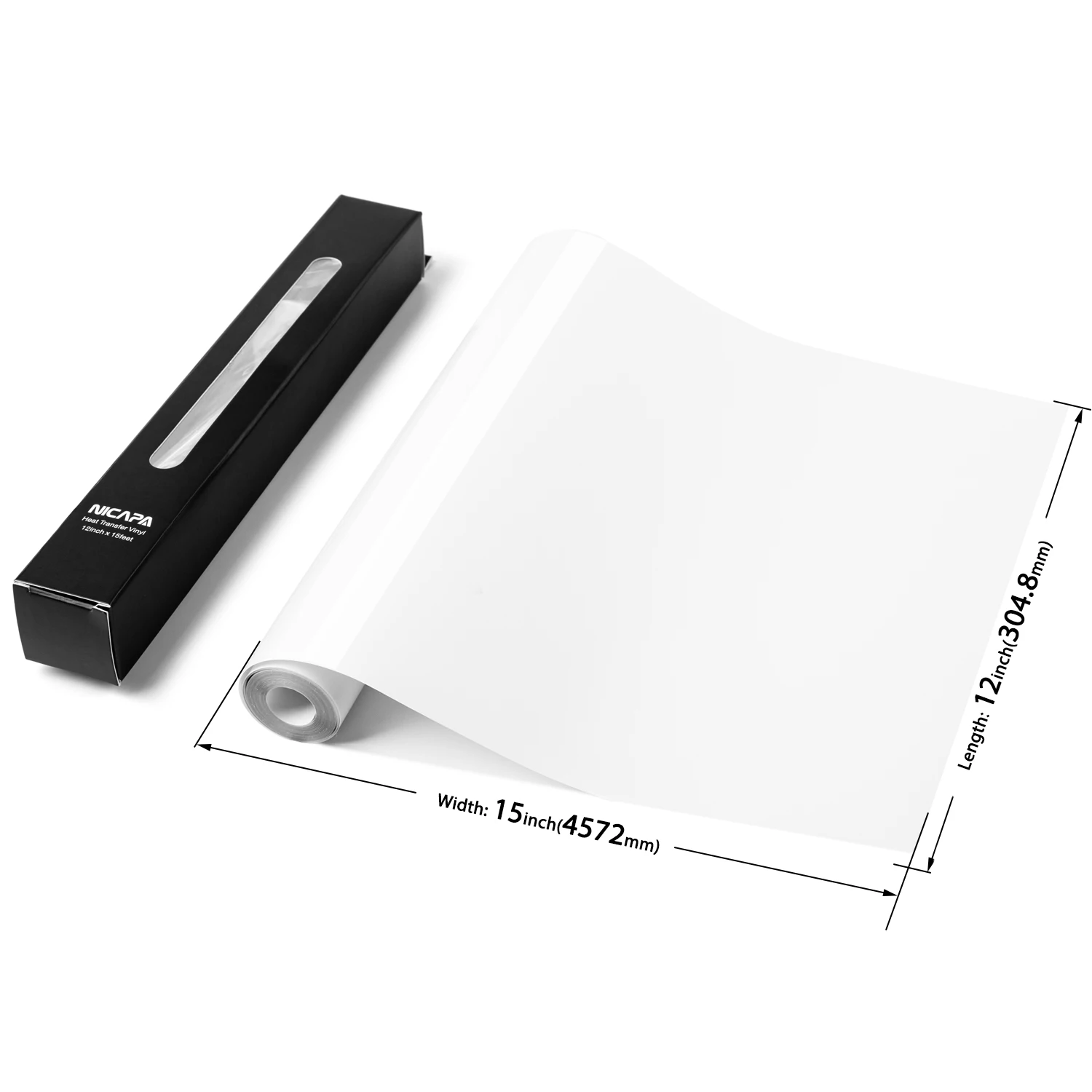 Nicapa White PU HTV Vinyl Roll 12inch x 15feet Iron on Vinyl Heat Transfer Vinyl for Silhouette/Brother T Shirts Craft DIY