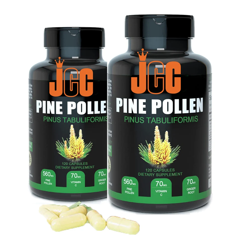 private label Pine Pollen  with vitamin C Ginger root Pinus Tabuliformis supplement Vegan Halal capsules