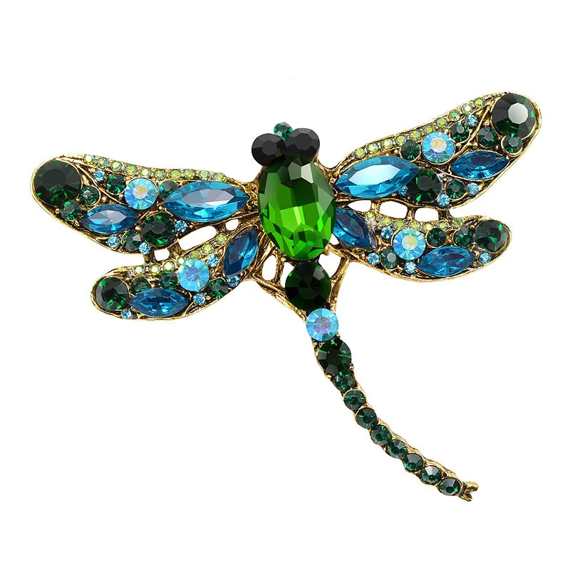 Crystal Vintage Dragonfly Brooches for Women Large Insect Brooch Pin Fashion Dress Coat Accessories Cute Jewelry