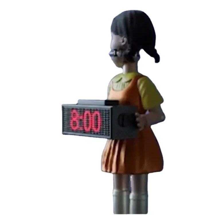 New Design Korean TV Squid Game LED Girl Clock Scary Sound Bedroom Electronic Wooden Alarm Clock
