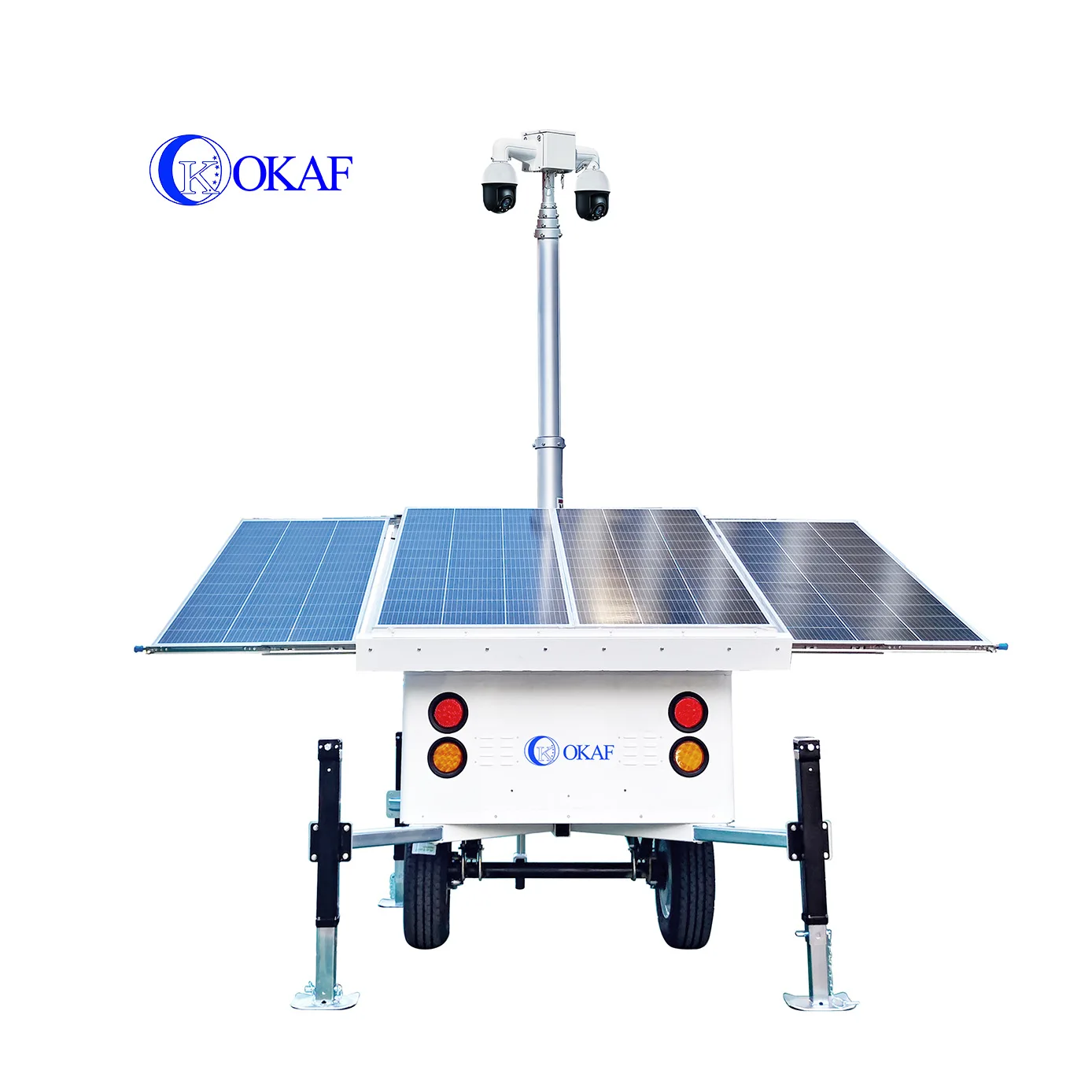 OKAF Outdoor Construction Site CCTV Security Camera Mast Tower Mobile Solar Surveillance Trailer
