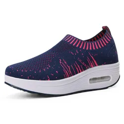 RUIDENG Free Shipping Knit Upper PU Air Cushion Sole Chaussures-Femme-Talon Sexy Breathable Casual Sho Alr  Korean Shoes