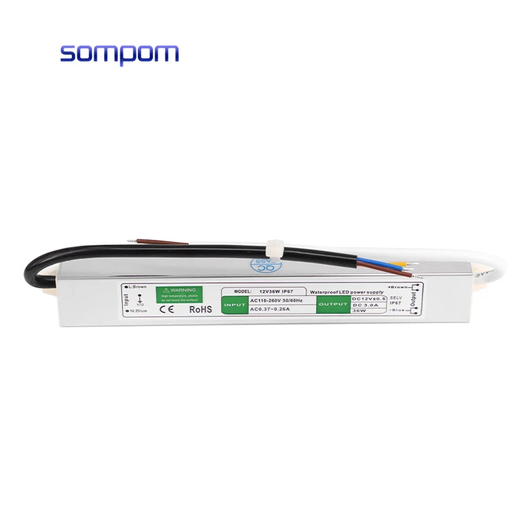 Sompom ip67 Водонепроницаемый Светодиодный драйвер с одним выходом 240 В ac dc 12 В 3a 36 Вт источник питания светодиодного драйвера