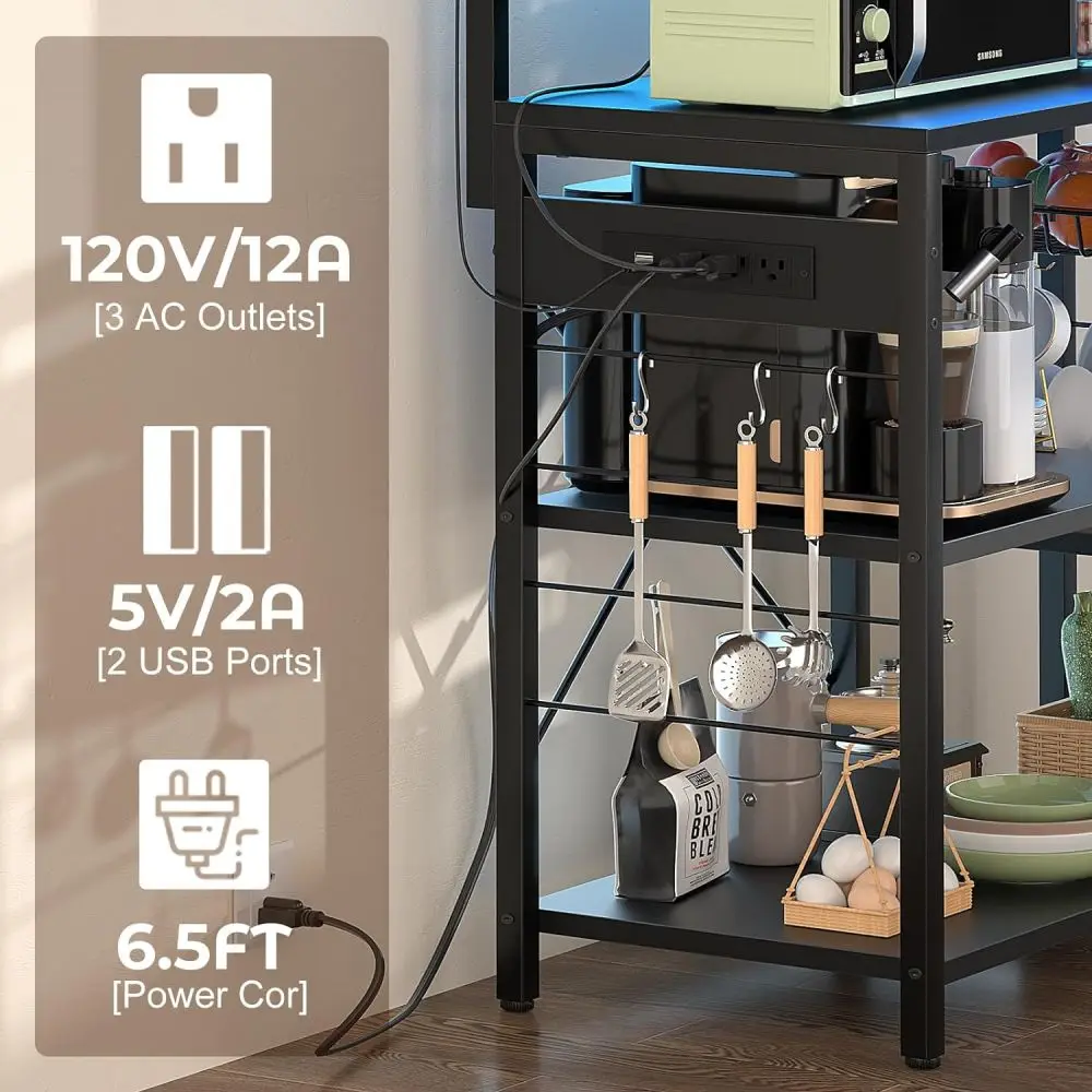 Wood LED Kitchen Island Table Utility Bar Cart Trolley Home Furniture Manufacturer Light Racks Shelves for Kitchen with Charging