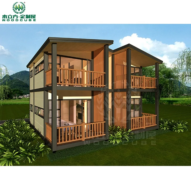 2 stories prefab houses with flat roof and a balcony