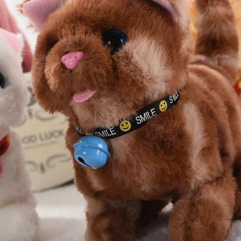 Electric White Cat Plush Toy Simulation Soft Speaking Walking Easter Bunny Stuffed Toys Children Interactive Animal Doll Gift