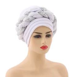 Wholesale Large Double braids hat For Women Female Headwrap African Space cotton Turban hat With sequins
