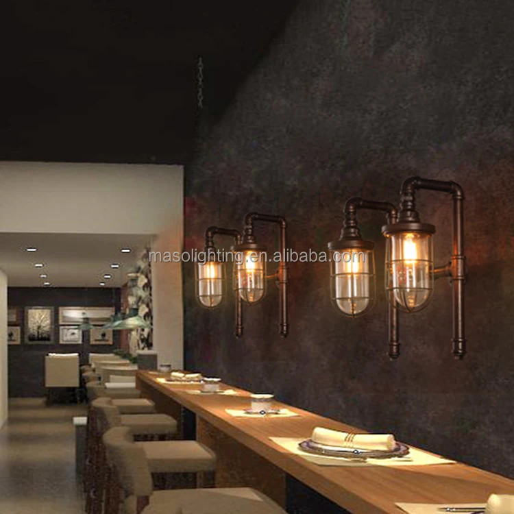 Loft vintage wall lamp Retro Industrial Double Heads Water Pipe Wall Light for Bedroom Decor iron cage sconce wall light