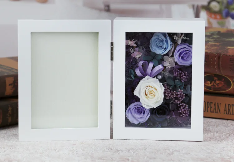 
Photo frame with preserved roses wood photo frame home decorative dried flower in wooden frame 