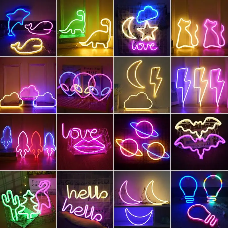 LED Neon Light Rainbow Wall Art Sign Lights Hello Bedroom Decoration Hanging Neon Lamp Home Party Holiday Decor Xmas Gift