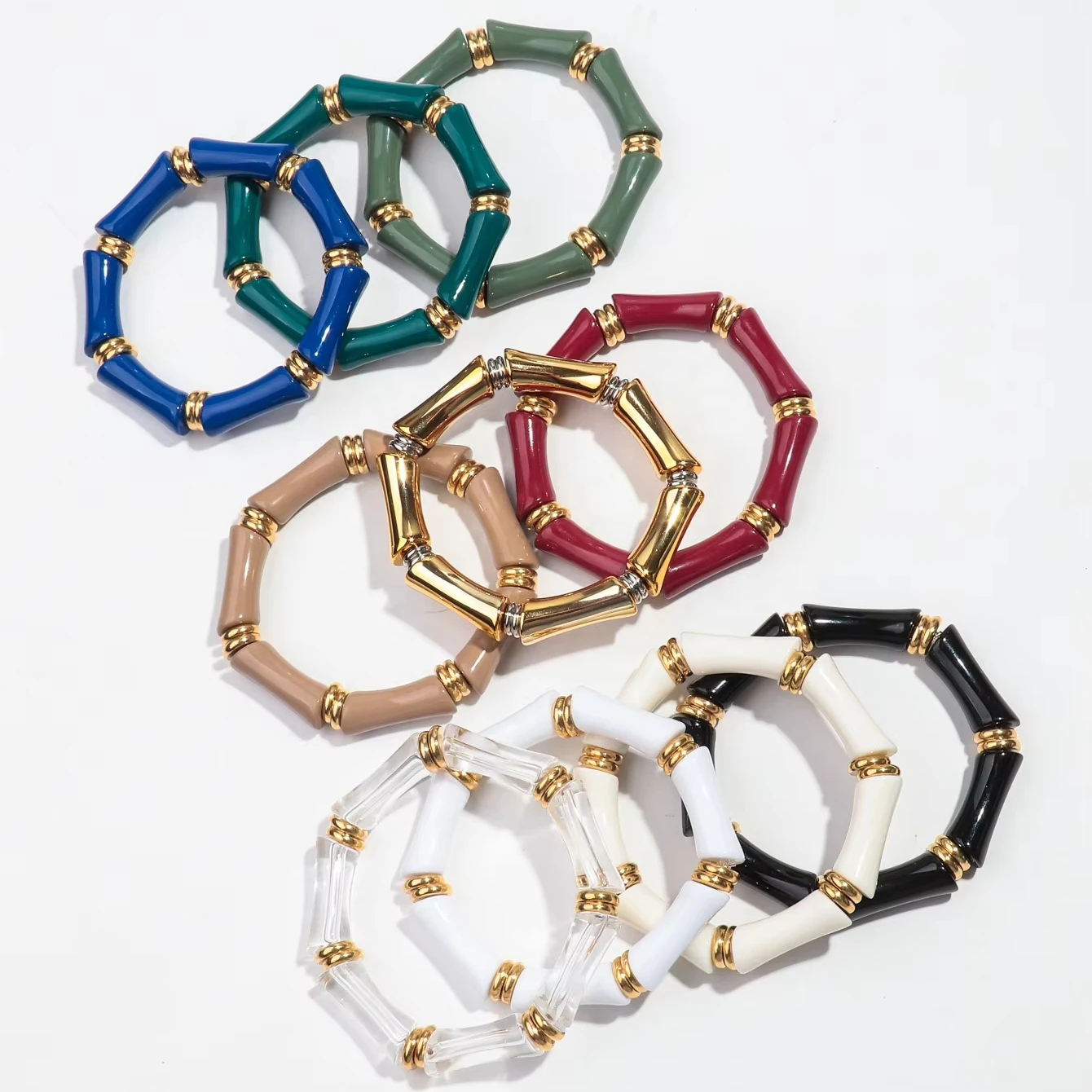 Popular New DIY Resin Bangles Bracelet Jewelry High Quality Brass Spacer Chunky Colored Bamboo Beads Acrylic Bracelet for Women