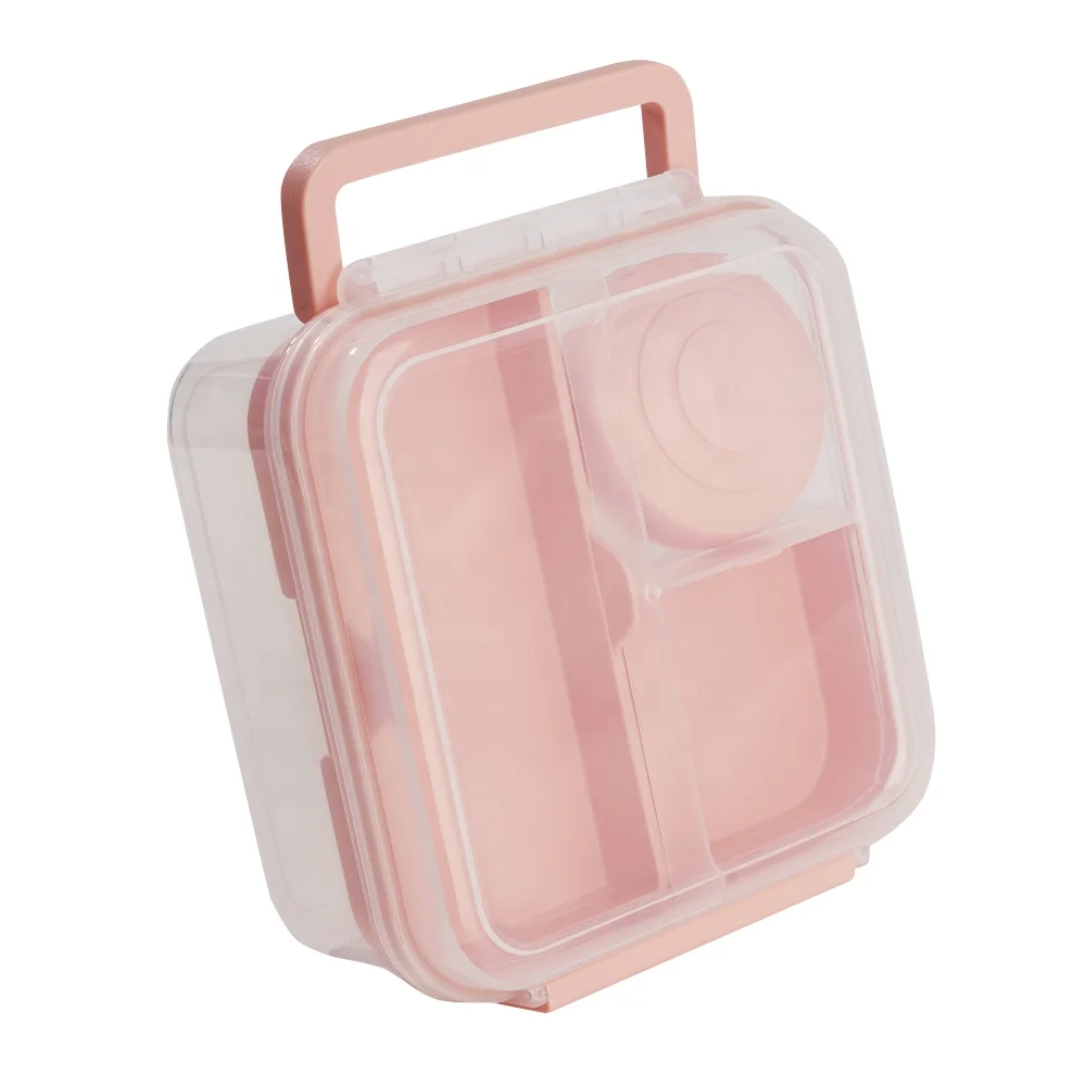Lightweight Food Container for fruit and vegetable 1.25L multi grid PP lunch box with handle for home and outdoor