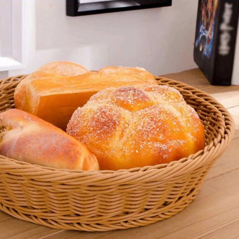 Round Wicker Woven Basket Bread Tray for Food Fruit Cosmetic Storage Tabletop Bathroom Storage Box Home Kitchen Organize