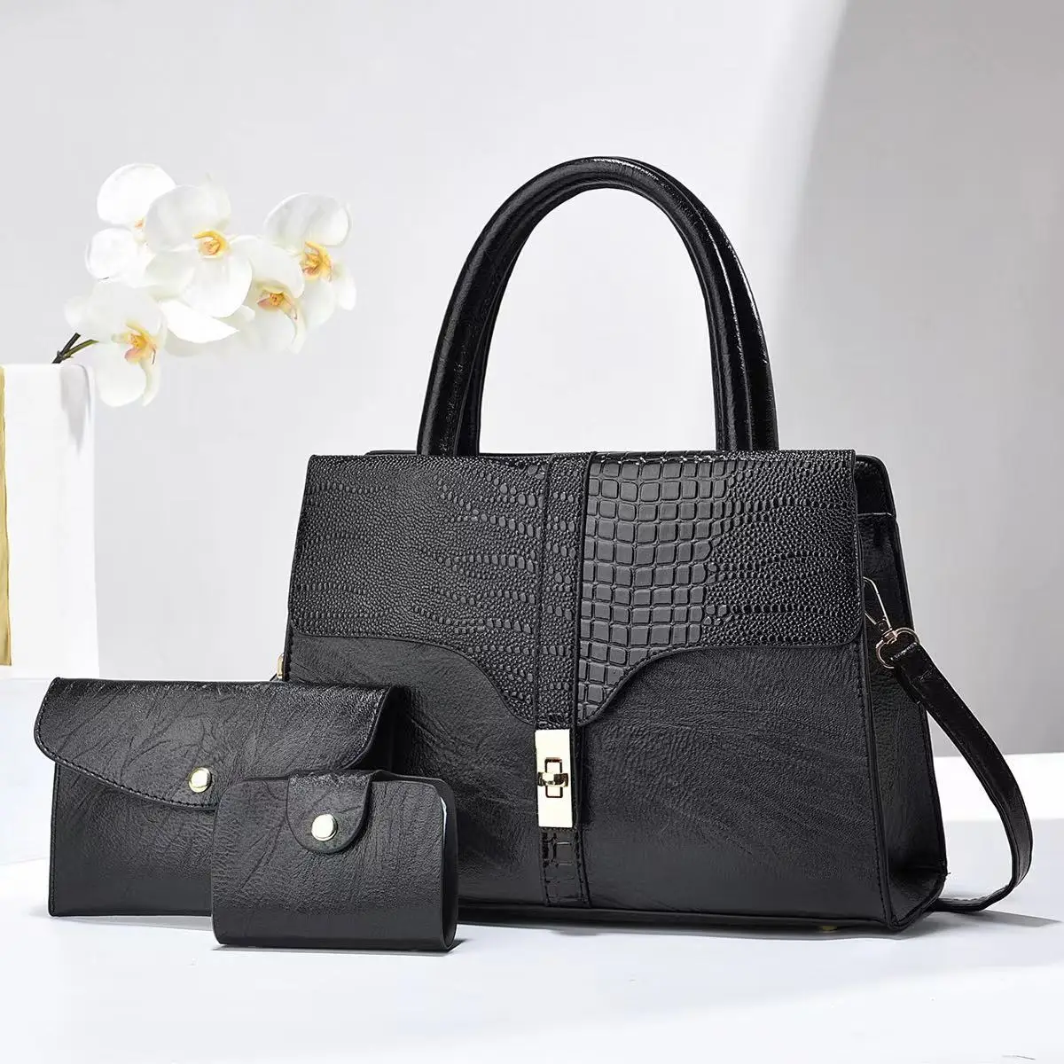 Fashion Ladies  2024 handbags set elegant luxury women hand bags Crocodile pattern leather customized tote bags Women Handbag