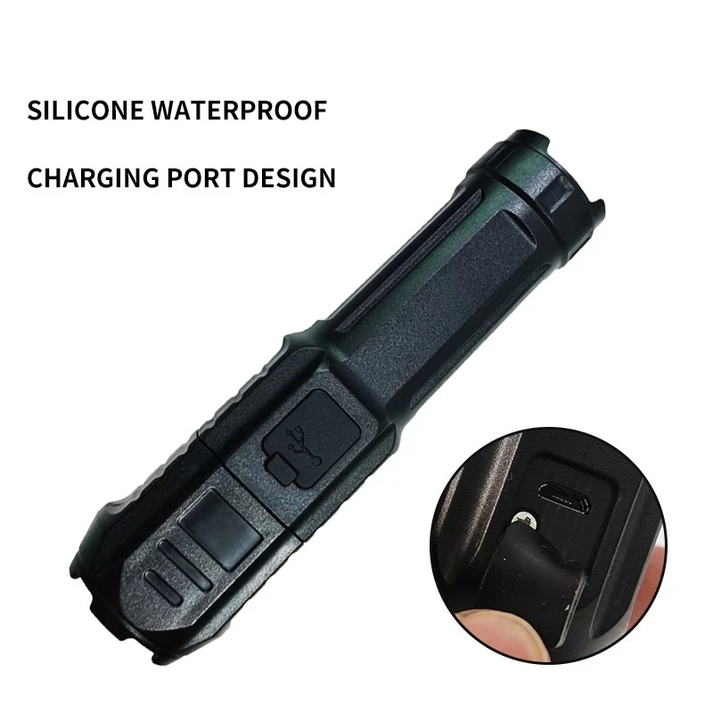 Hot Sale Portable USB Charging Flashlight Telescopic Zoom Strong Light LED Torch Spotlight Long-Range Flood Lighting Lamp