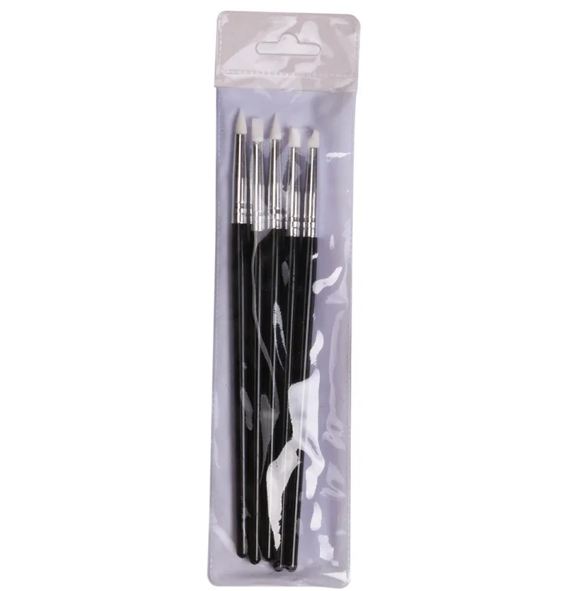 Factory Supply 5pcs/set high grade black handle nail art silicone brush set for sculpture