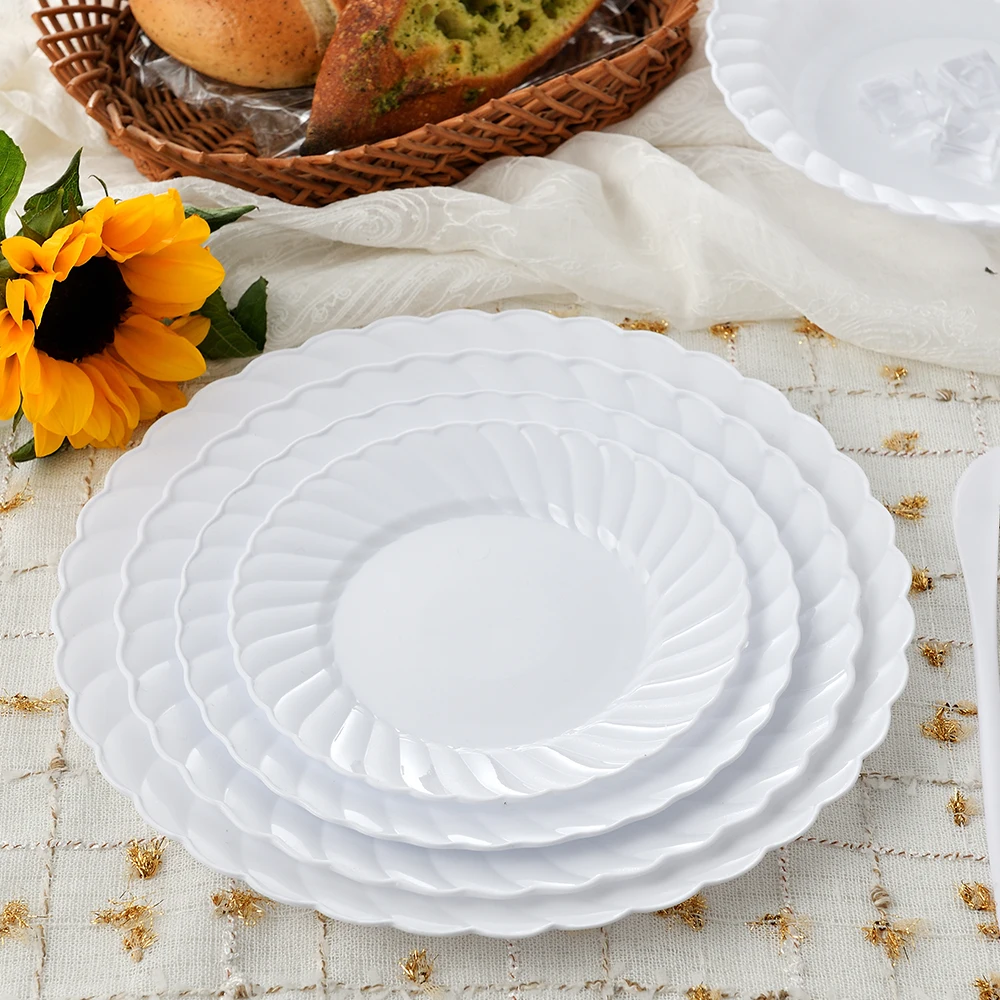 Solid color white disposable 9 inch plastic plates tableware