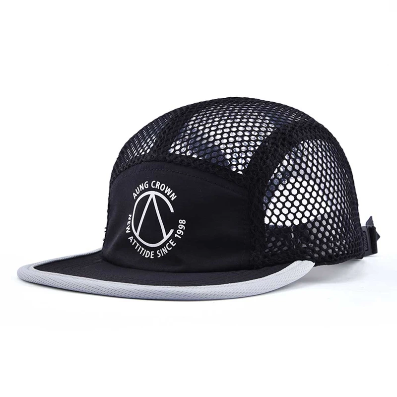 Breathable full mesh breathable foldable blank nylon five panel hats 5 panel running mesh cap
