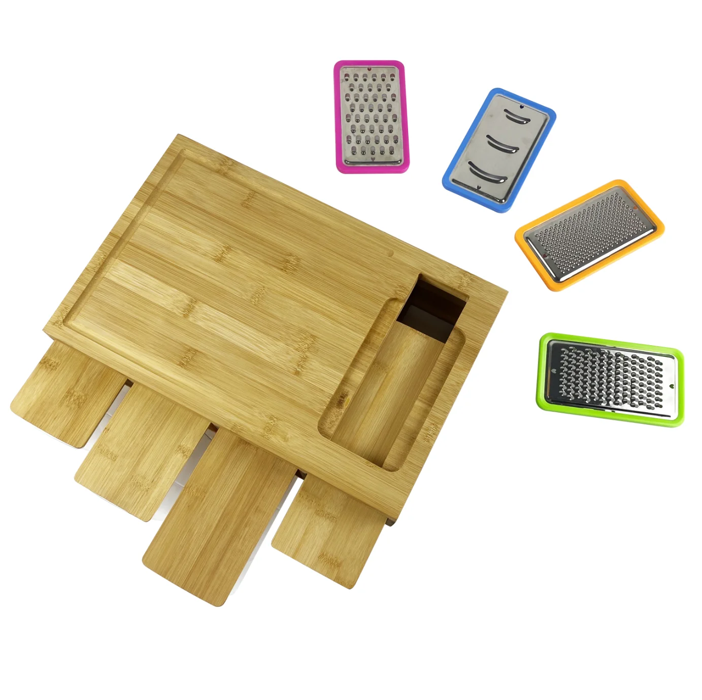 Multi-functional Large Bamboo Cutting Chopping Board With Storage Containers and Grater