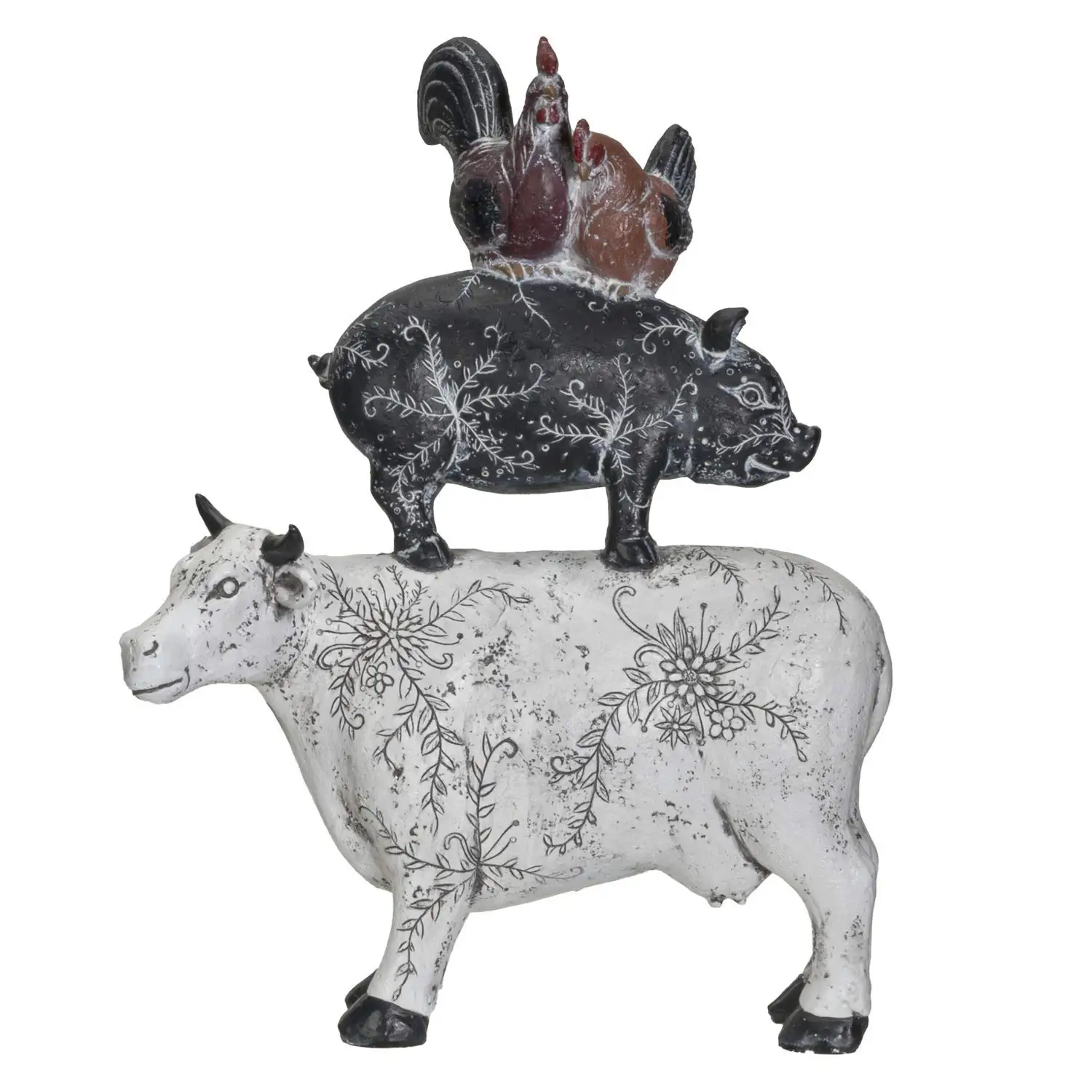 American Art Animal Farm Barnyard Stacked Animal Resin Pig Cow Chicken Figurine