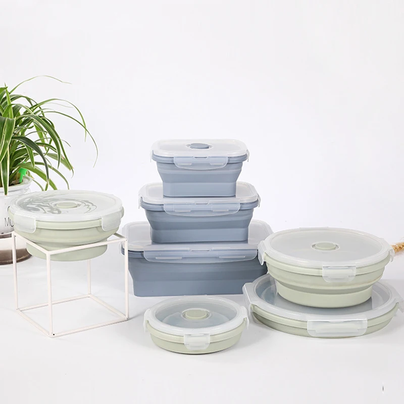 Oven Safe Silicone Collapsible Foldable Lunch Box  Silicone Food Storage Container with Lid