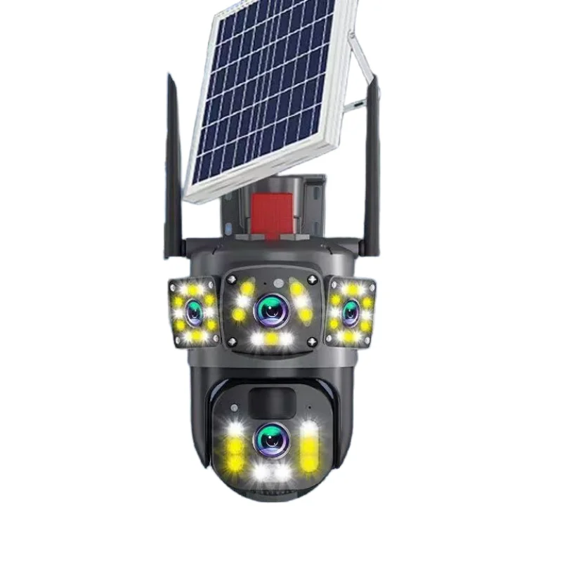 Three eyes solar monitor 4G 360 degree mobile phone remote outdoor night vision panoramic home high definition camera
