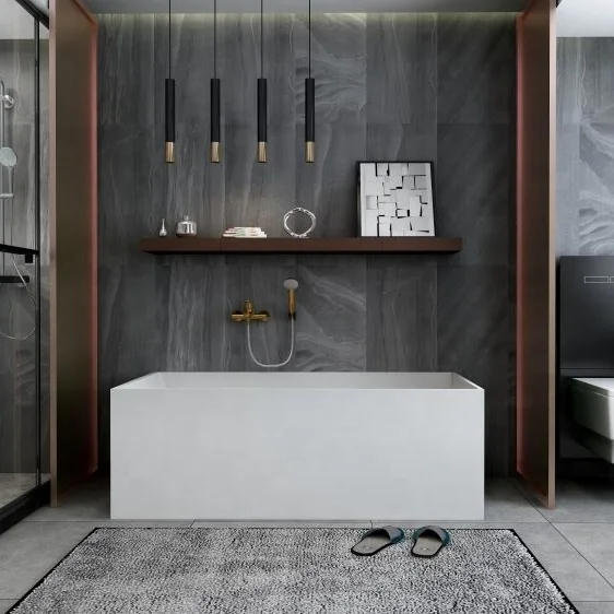 Bathroom soaking bath tub artificial stone rectangle 2 person walk in bathtub
