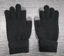 LTT1646 Jacquard Plain Women Men Mitten Elastic Cuff Texting Knitted Gloves Warm Fleece Lined Winter Gloves Touch Screen