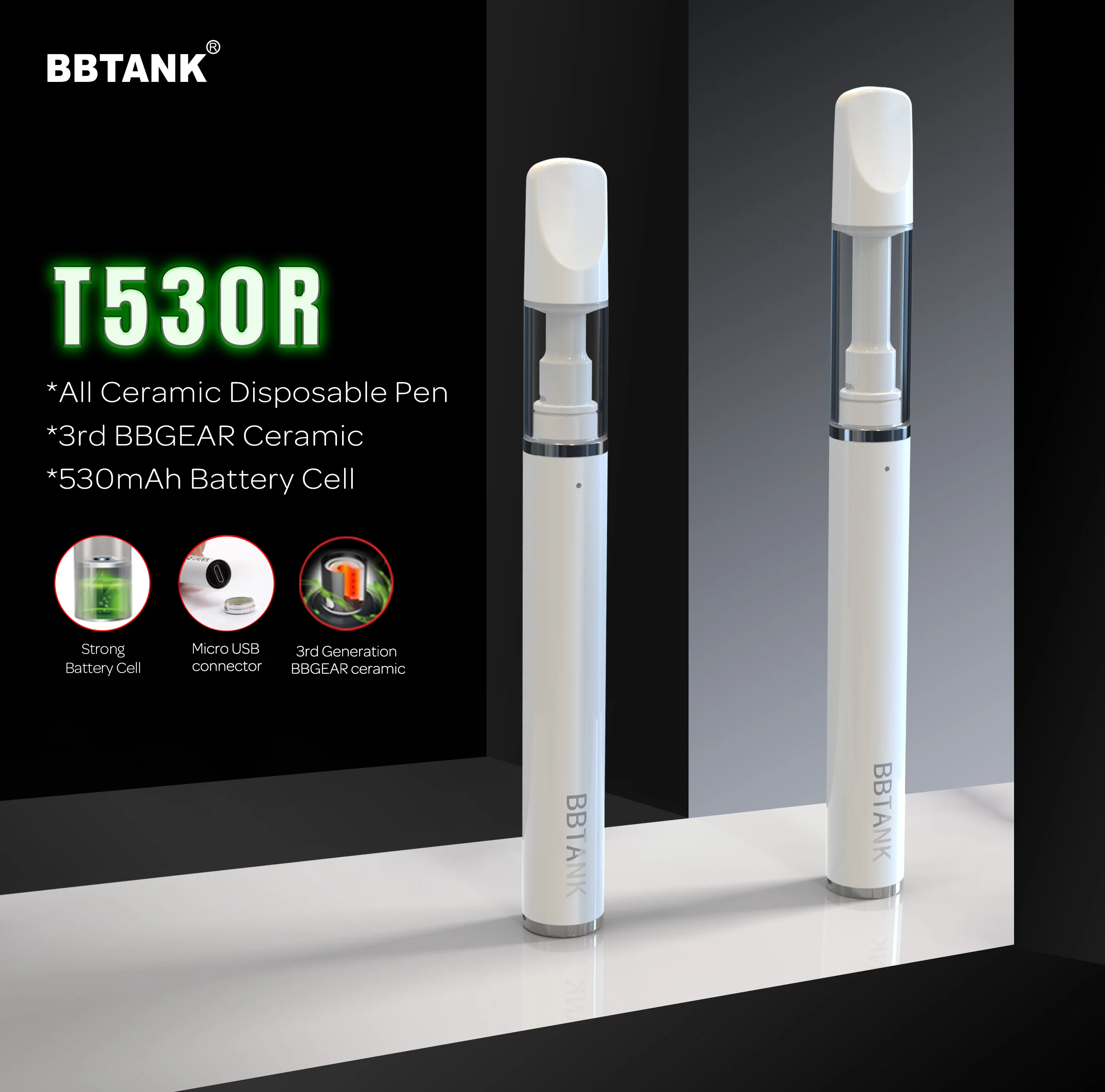  Все керамические одноразовые Атомайзеры BBtank T530R CBD батарея и зарядное устройство сумасшедшая продажа вейп-ручка для густого