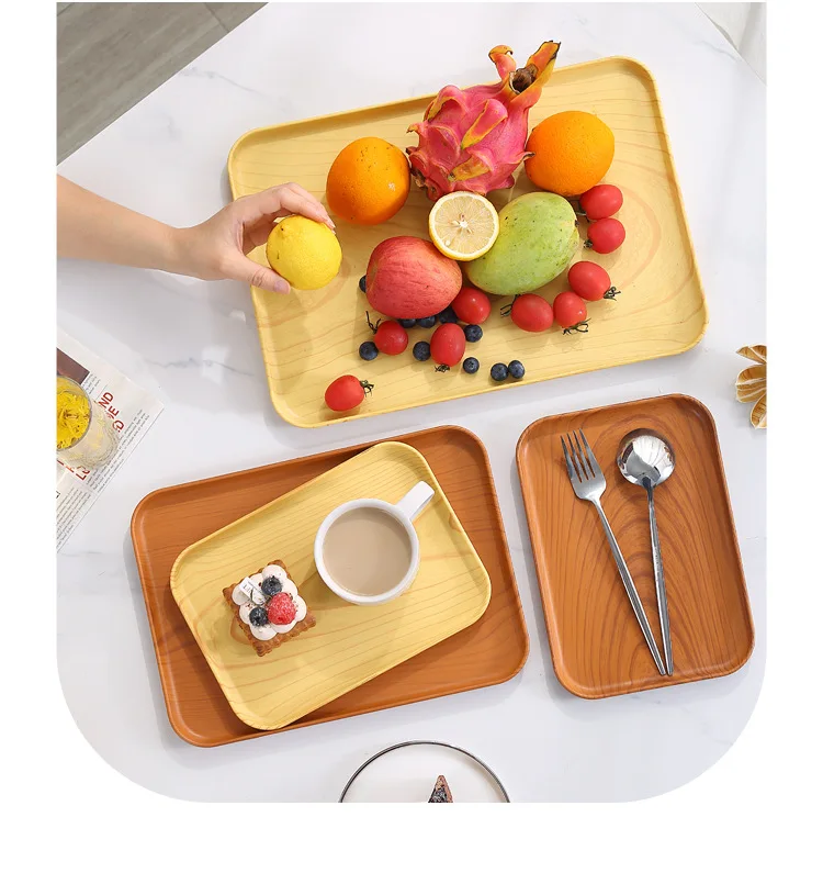 Modern Serving Tray Customization Imitative Wood Service Tray PP Wheat Straw Bulk Food Serving Cafeteria Tray