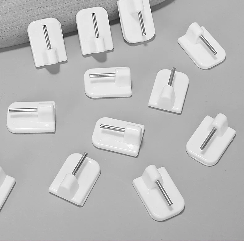 SELF ADHESIVE STICK ON END HOOKS FOR NET CURTAIN WIRE WHITE