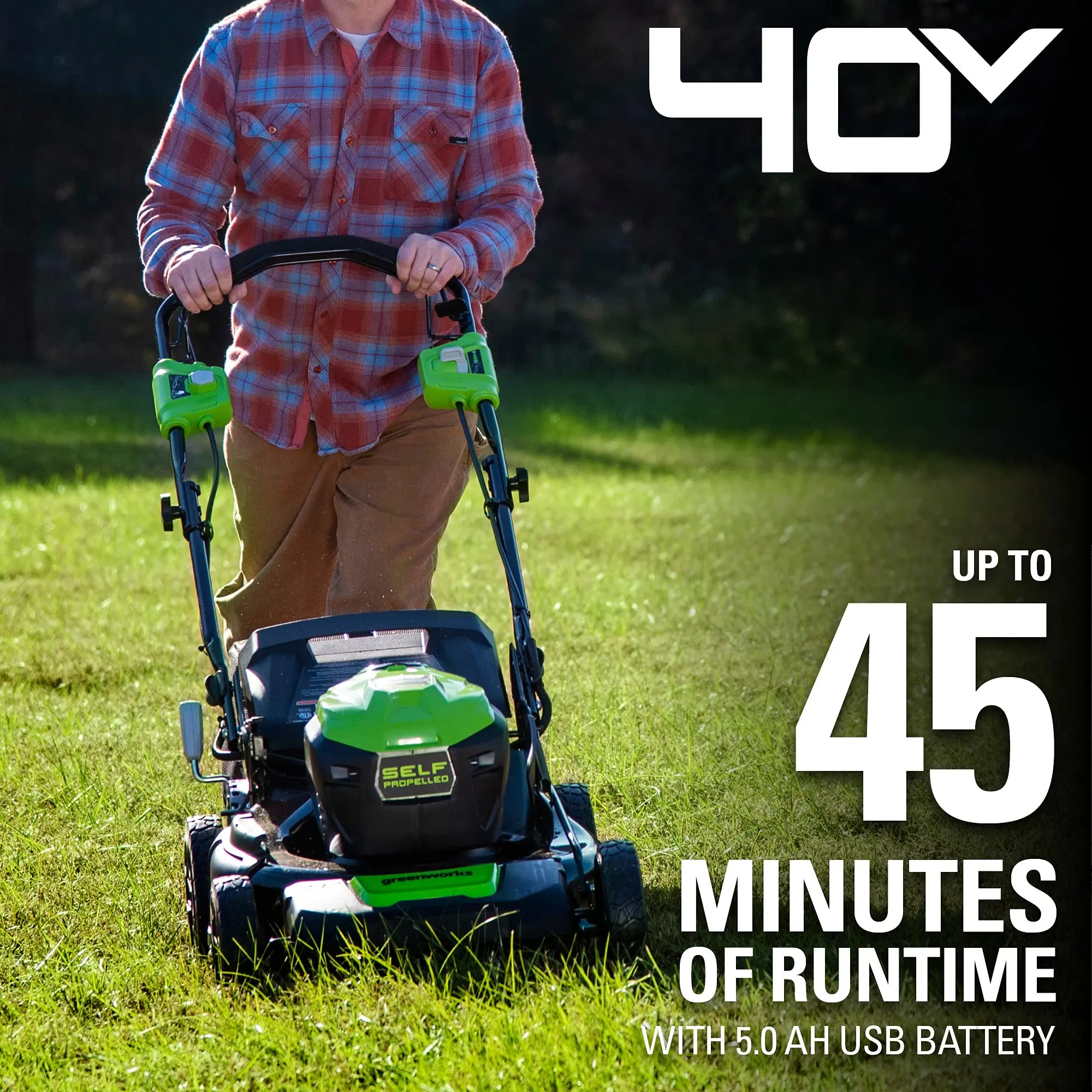 Greenworks 40V 21 Inch Cordless Brushless Self-Propelled Lawn Mower with 5.0Ah Battery and Charger