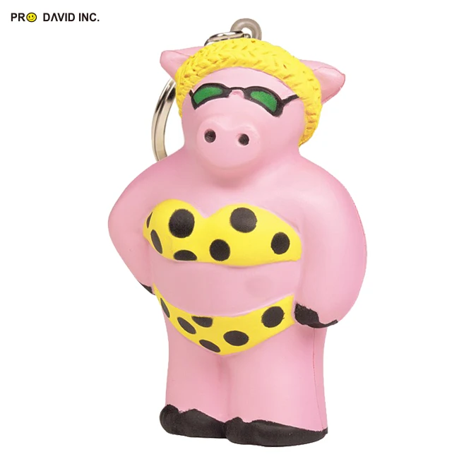 Promotion Gift Anti Stress reliever Cool Beach Pig Stress Ball with keyring