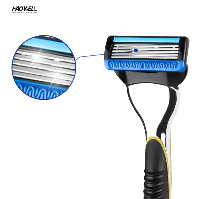 HAOWELL Low MOQ system five 5 blade shaving razor blade with metal handle OEM blister card packing
