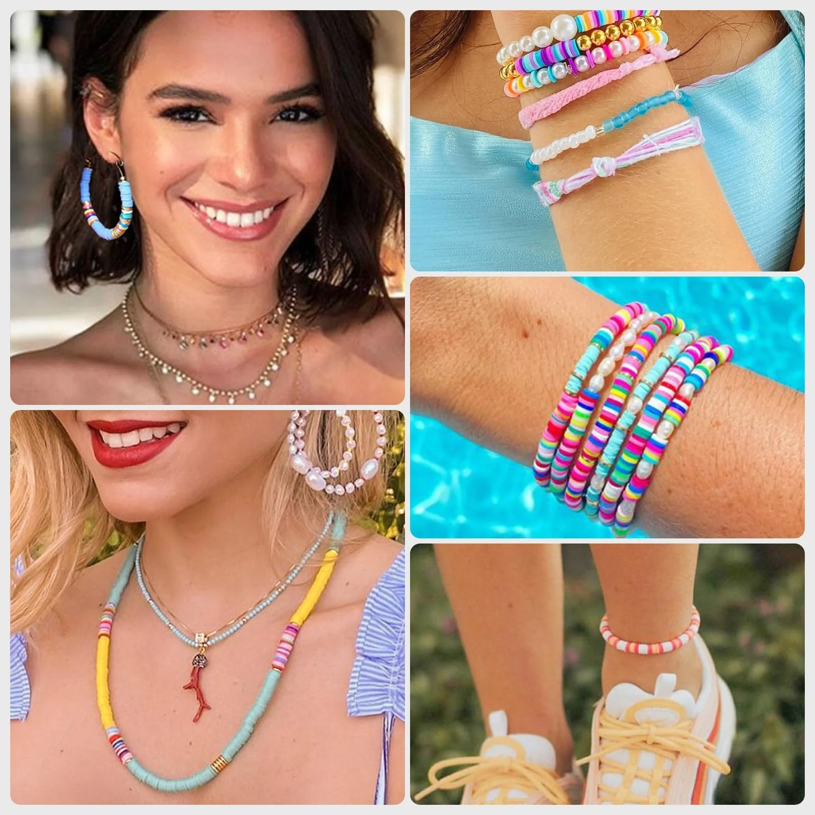 DIY round flat clay beads making kit disk clay Gemstone Beads Kits DIY Jewelry Necklace Bracelet kit for girl