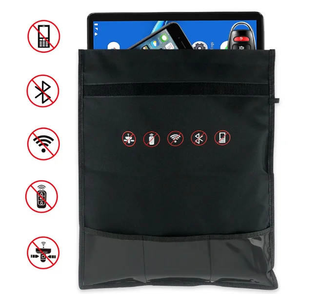 Solid Polyester Organizer Pouch GPS RFID Signal Blocking Shielding Faraday Bag Phone Tablet Car Keys Foldable Stylish Business