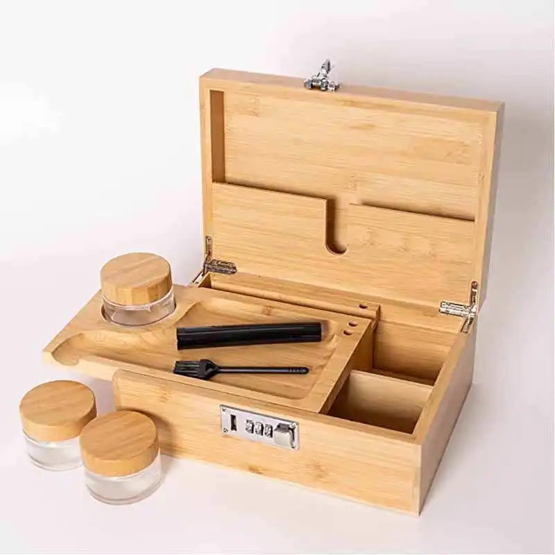 Stash Box With Built-In Combo Lock Wooden Bamboo Storage