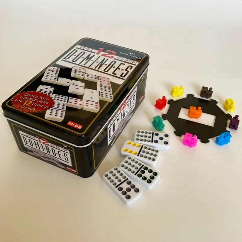 Double 6 Dominoes Colored Dots Set Fun Family Friendly Dominoes Game Includes 28 Tiles Tin Ideal for 2-4 Players Ages 8 for Kids