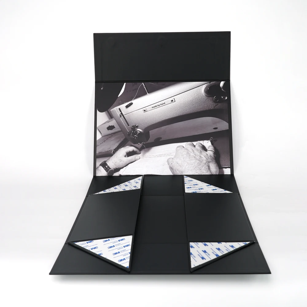 Customize Logo Printed Black Flap Foldable Magnetic Gift Box Rigid Paper Box for Clothes Shoe Packaging