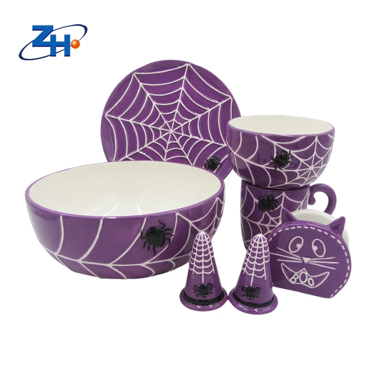 Purple Ceramic Porcelain Dishes Plates Dinner Set Dinnerware Purple Camping Custom White Tableware Country for Hotel Restaurant