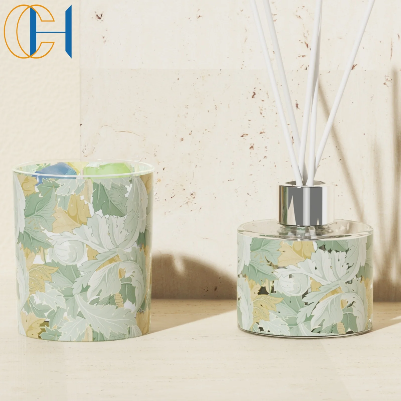 C&H Wholesale 150ml Luxury Decal Glass Vessel Customized Special Cement Jars Reed Diffusers with Stick for Home Decoration