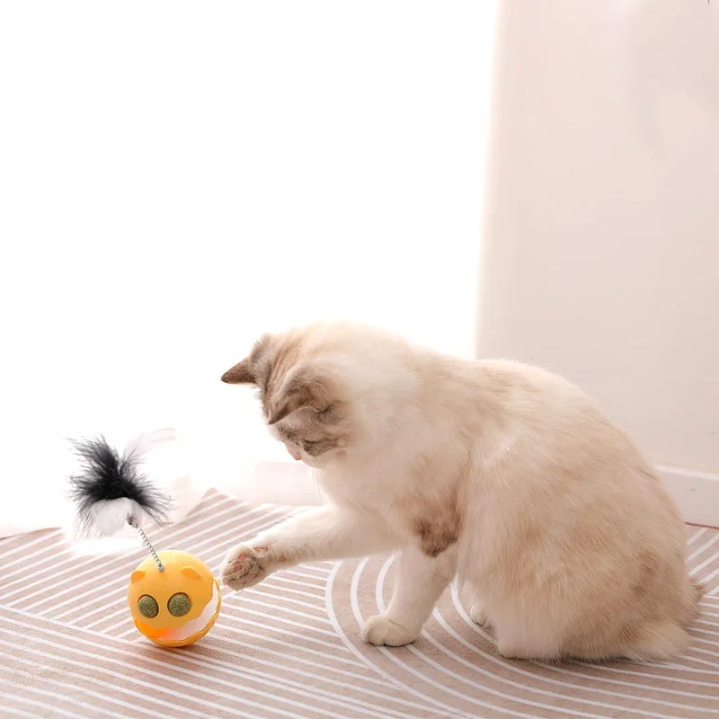 Xianchanpets Halloween Monster Toy Funny Catnip Toy Teaser Interactive Catnip Ball Tumbler Feather Plastic Pet Cat Toy Box Cats